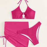 Tied Halter Neck Three-Piece Swim Set