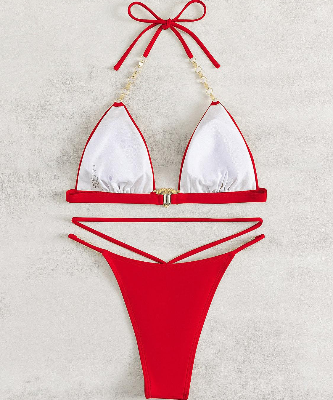 Chain Tied Two-Piece Bikini Set - Retro Punk Design 