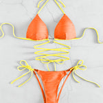 Contrast Halter Neck Two-Piece Bikini Set - Retro Punk Design 