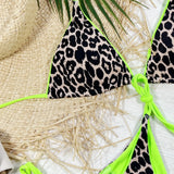 Leopard Print Halter Neck Tie Side Bikini Set