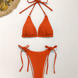 Textured Halter Neck Two-Piece Bikini Set