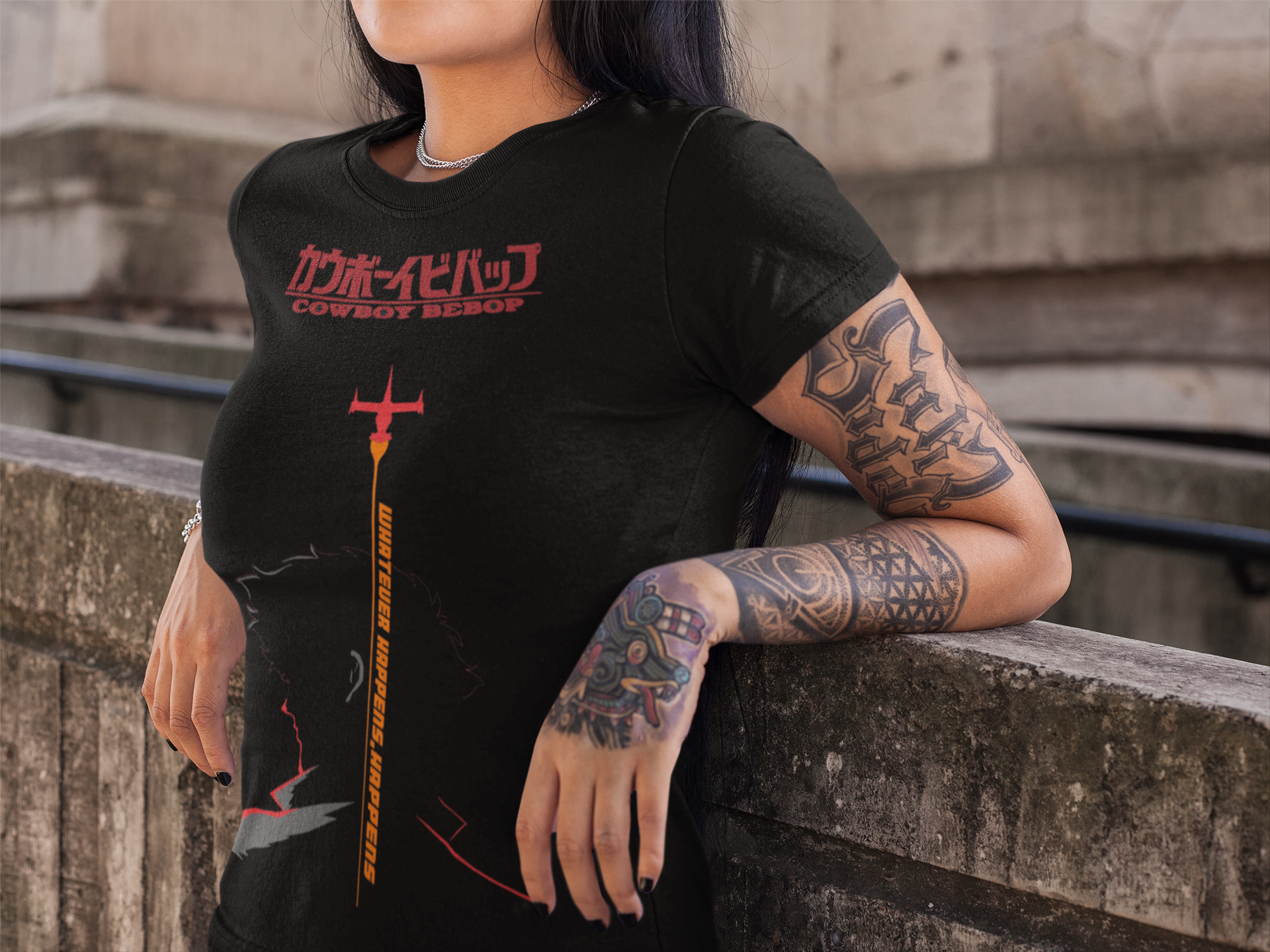 Cowboy Bebop Spike Spiegel Graphic T-Shirt | Retro Anime Sci-Fi Polyester Tee | RetroPunkDesign - Retro Punk Design 
