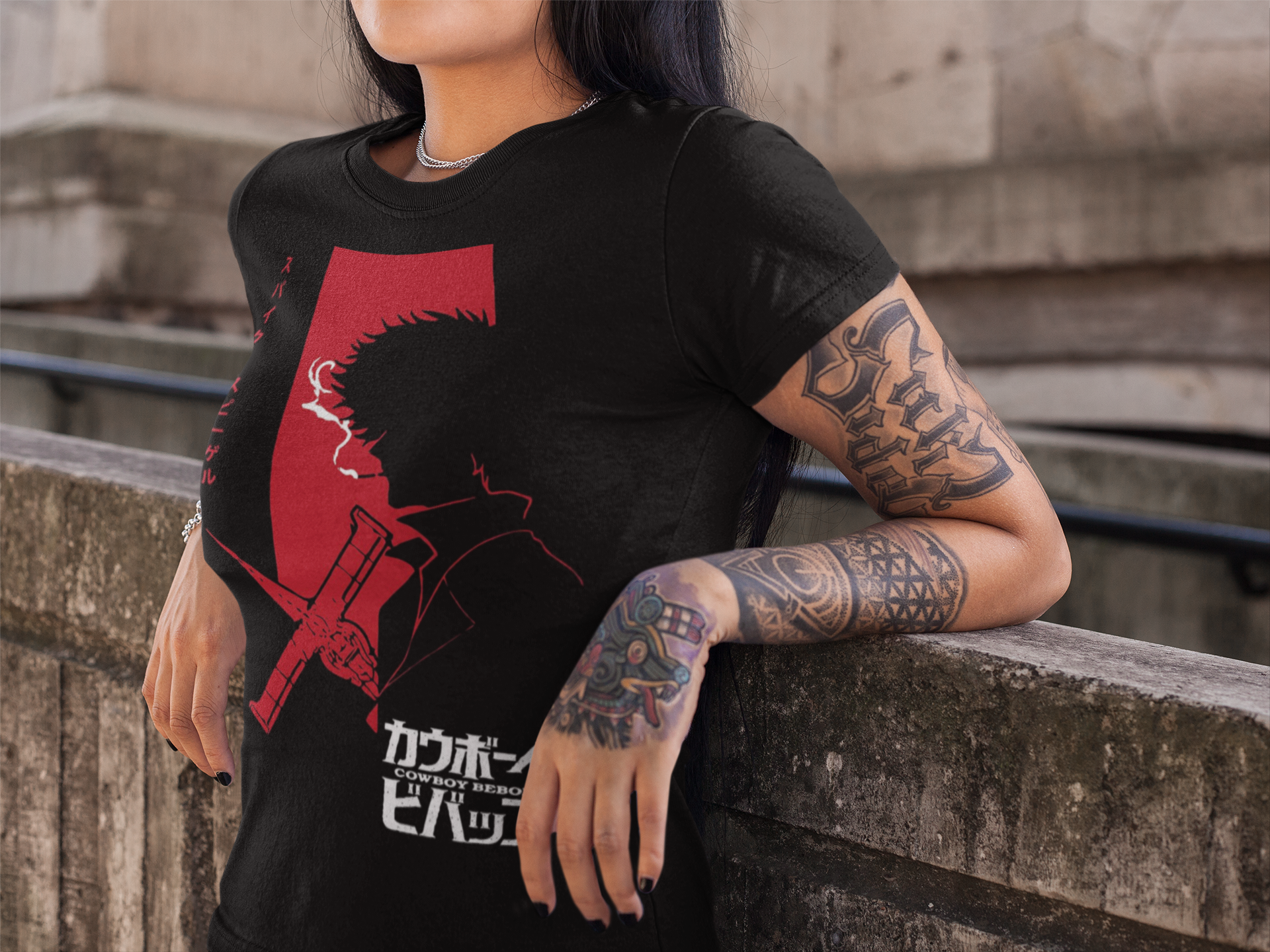 Cowboy Bebop Spike Spiegel Graphic T-Shirt | Retro Anime Sci-Fi Polyester Tee | RetroPunkDesign - Retro Punk Design 
