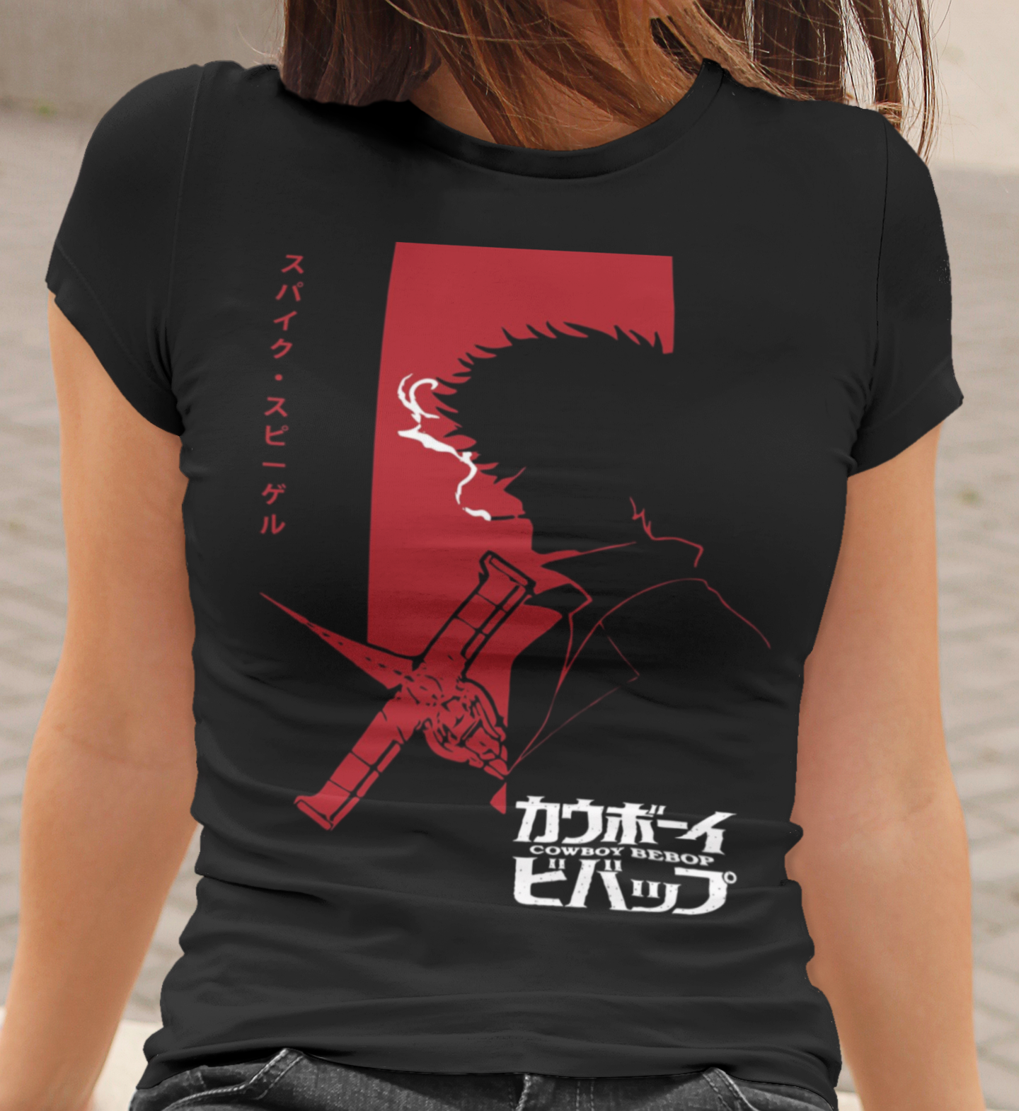 Cowboy Bebop Spike Spiegel Graphic T-Shirt | Retro Anime Sci-Fi Polyester Tee | RetroPunkDesign - Retro Punk Design 