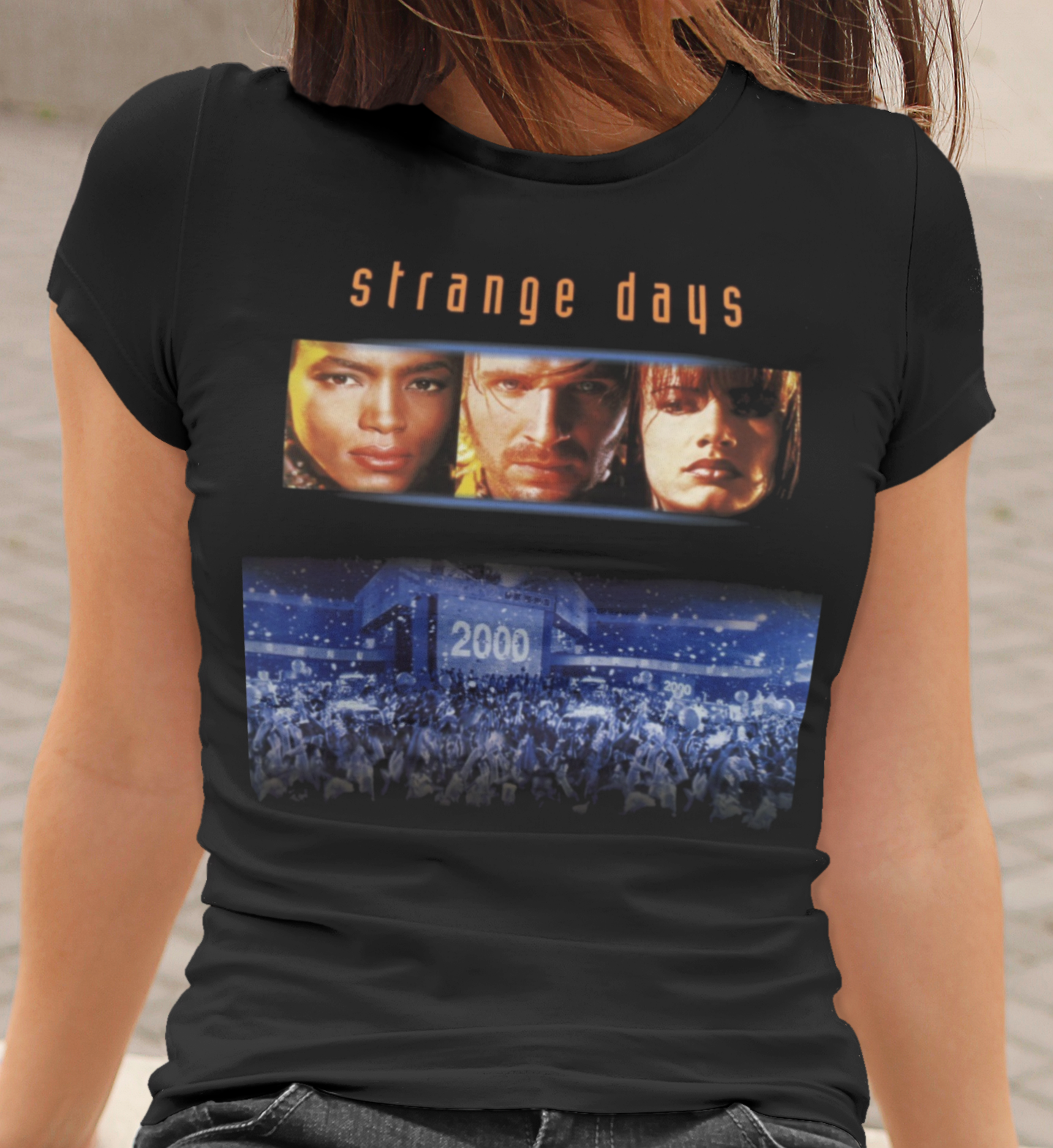 Strange Days 1995 Graphic T-Shirt | Cult Cyberpunk Movie Tee | Retro Sci-Fi Thriller Apparel | RetroPunkDesign