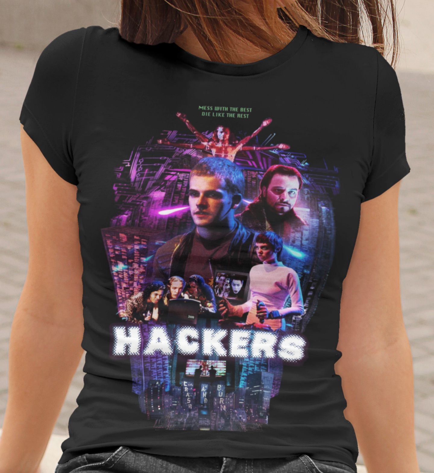 Hackers 1995 Graphic T-Shirt | Retro Cyberpunk Polyester Movie Tee | RetroPunkDesign