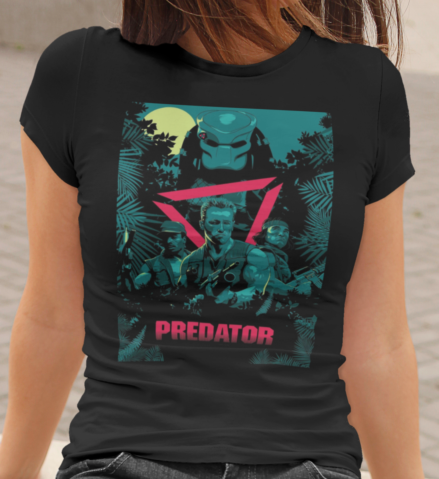 Predator 1987 Arnold Schwarzenegger Graphic T-Shirt | Retro Action Sci-Fi Polyester Tee | RetroPunkDesign - Retro Punk Design 