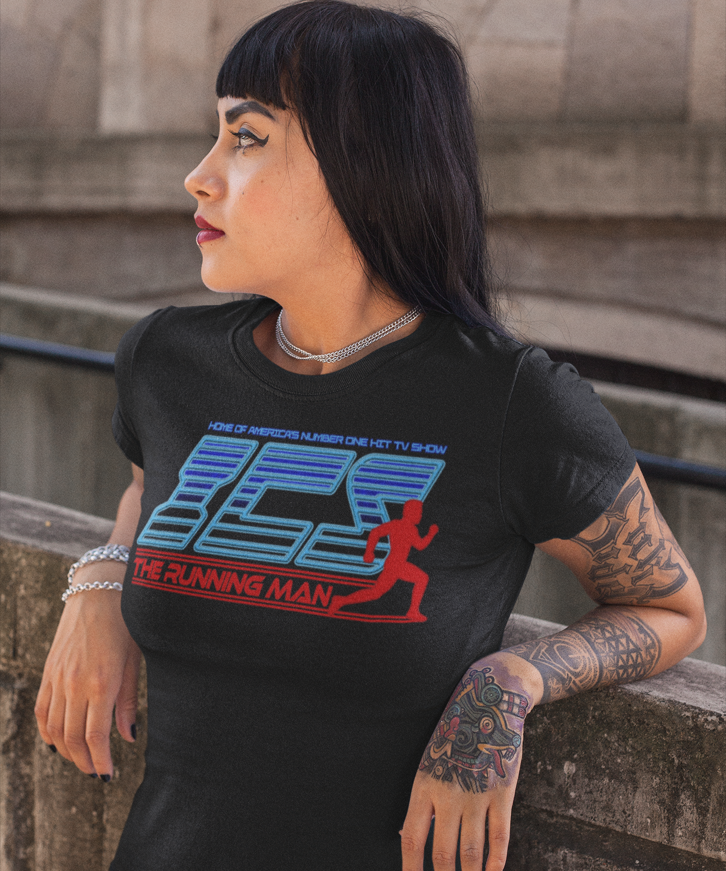 The Running Man 1987 ICS Arnold Schwarzenegger Graphic T-Shirt | Retro 80s Action Movie Tee | RetroPunkDesign