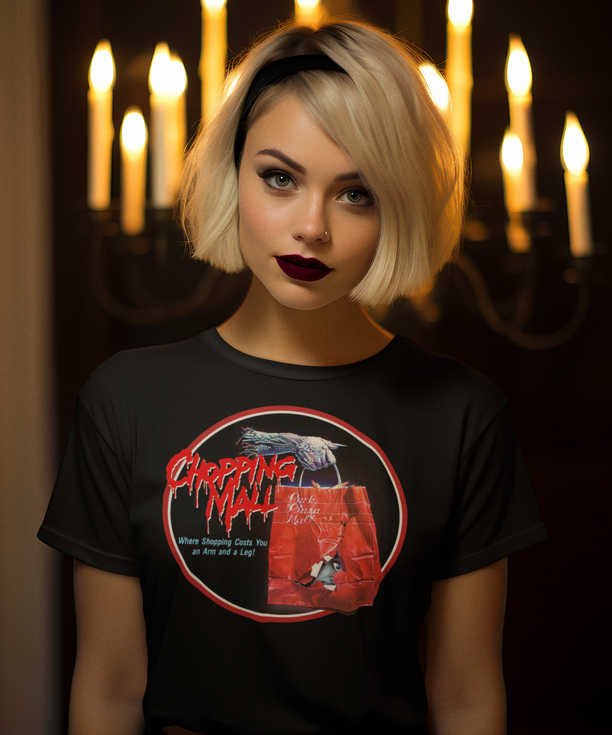 Chopping Mall Graphic T-Shirt | 1986 Killer Robot Horror Movie Tee | RetroPunkDesign - Retro Punk Design 