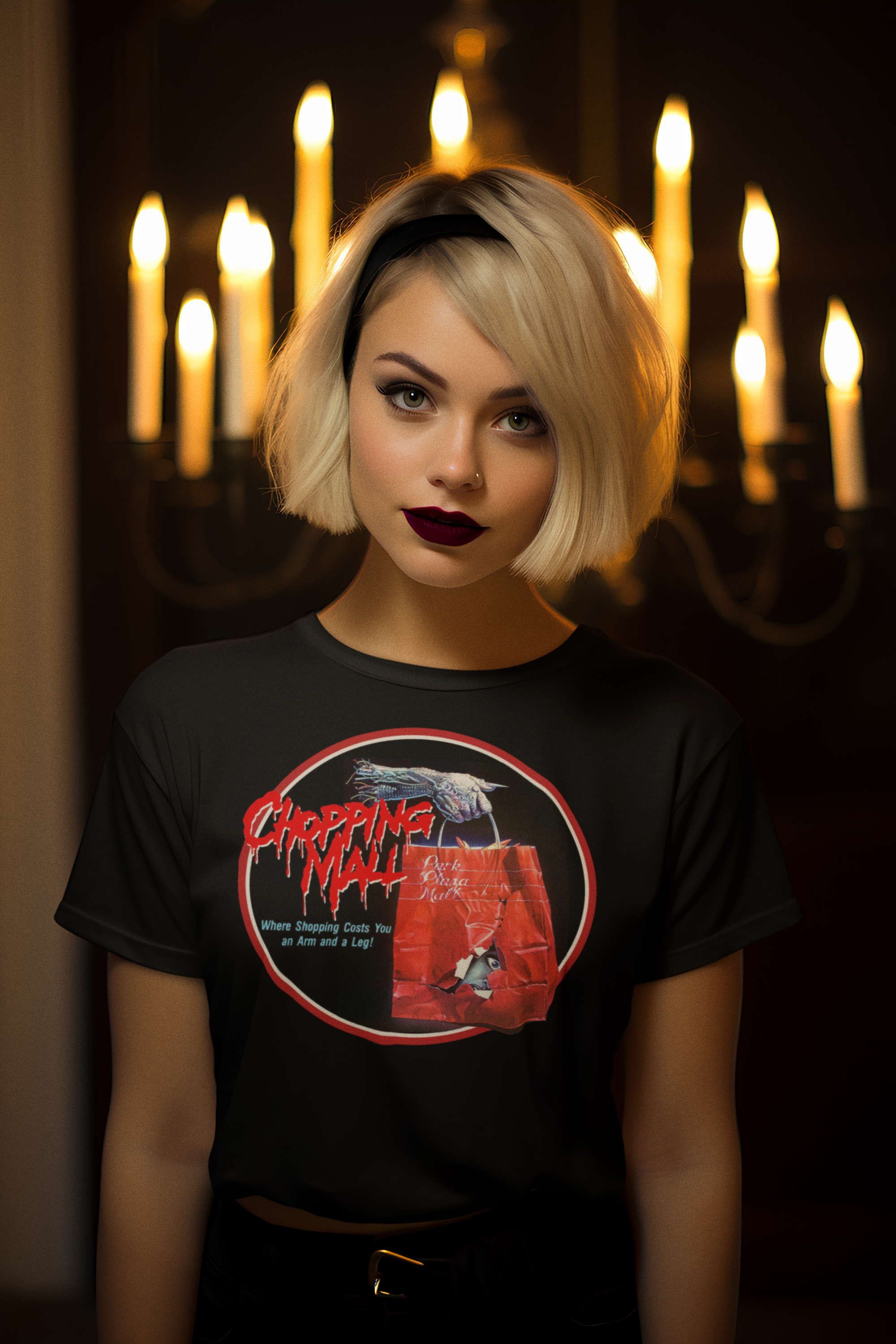 Chopping Mall Graphic T-Shirt | 1986 Killer Robot Horror Movie Tee | RetroPunkDesign - Retro Punk Design 