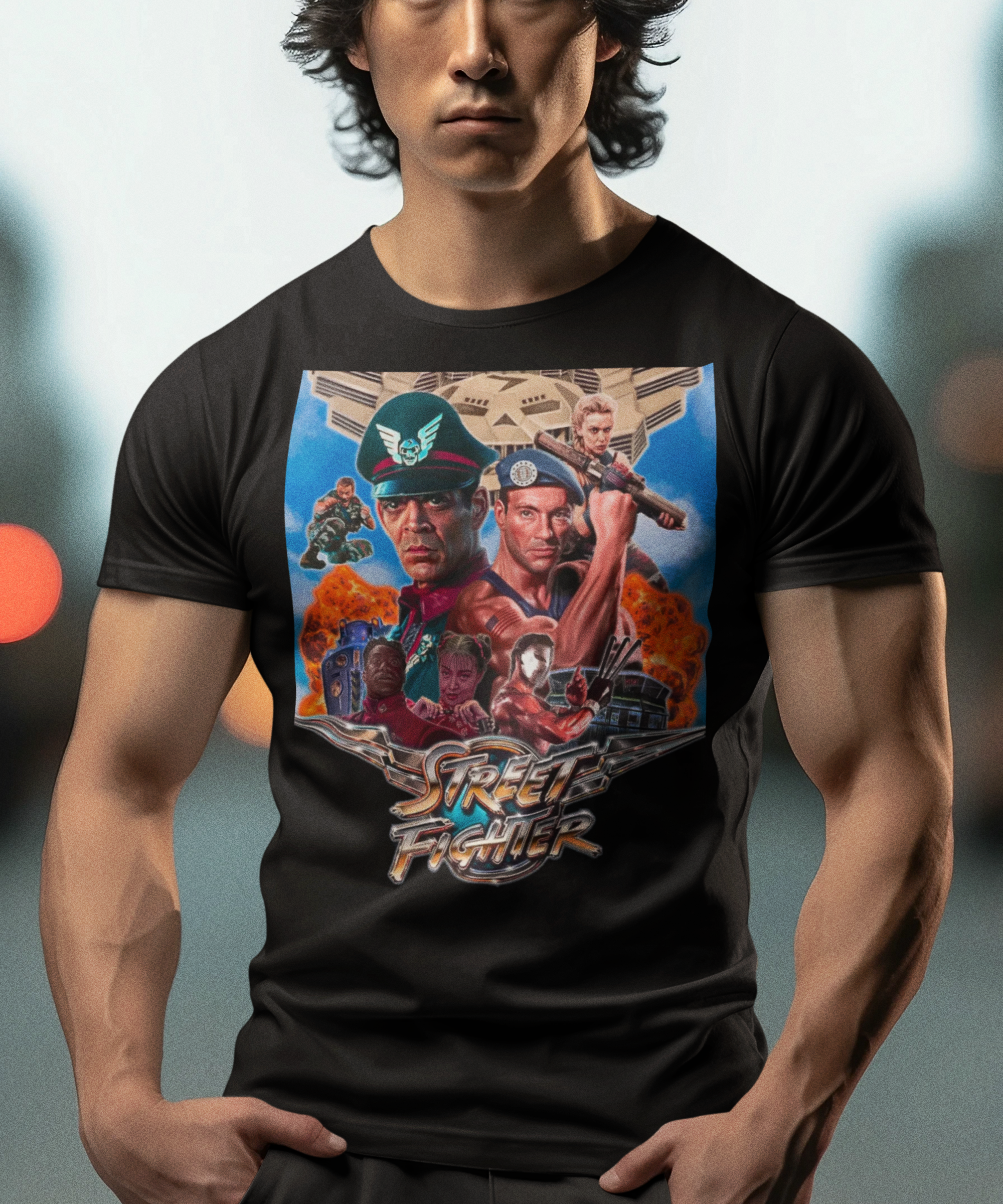 Street Fighter II 1994 Jean-Claude Van Damme Graphic T-Shirt | Classic Action Movie Tee | Retro Gaming Apparel | RetroPunkDesign