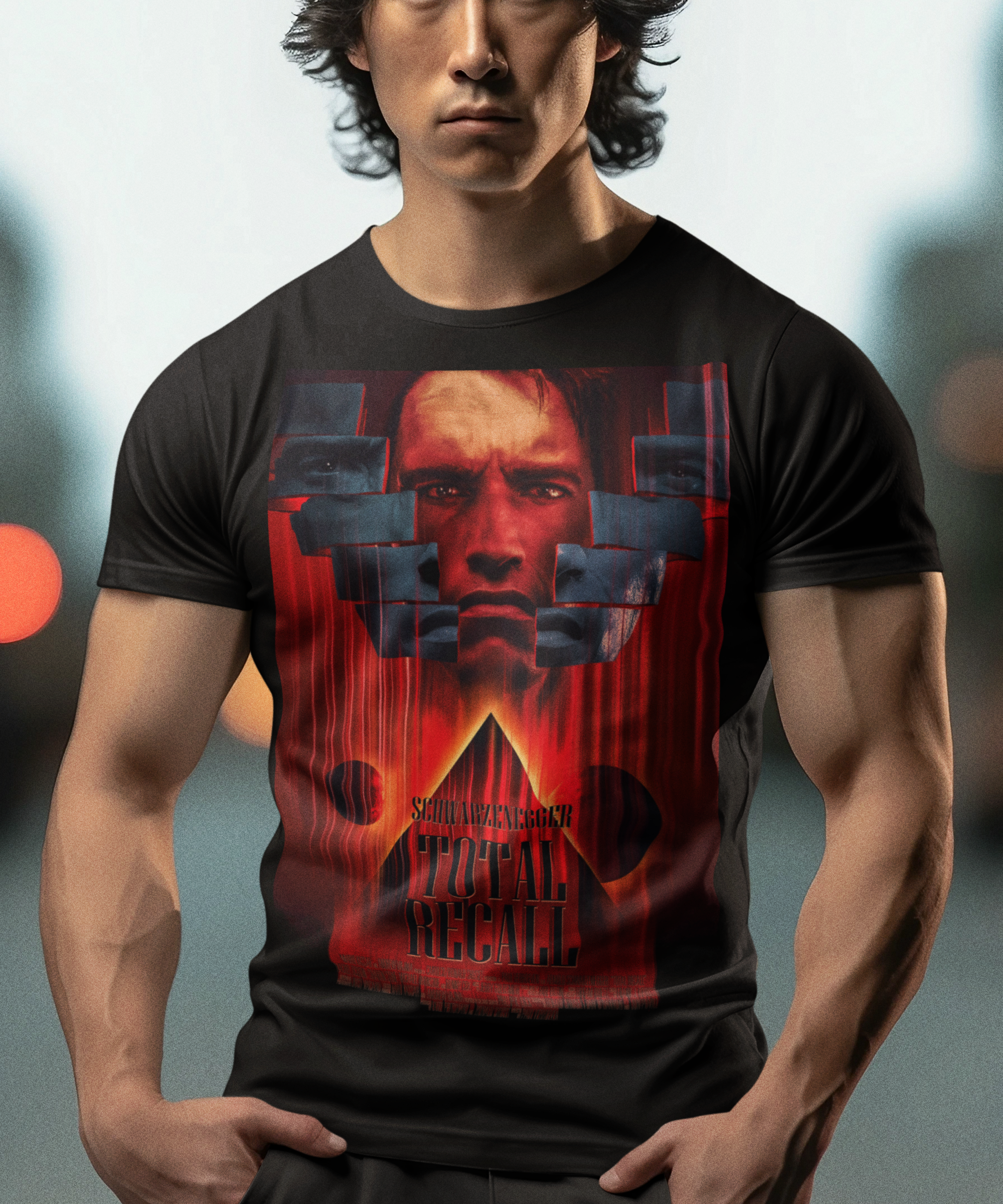 Total Recall Graphic T-Shirt | Arnold Schwarzenegger Retro Sci-Fi Polyester Tee | RetroPunkDesign - Retro Punk Design 