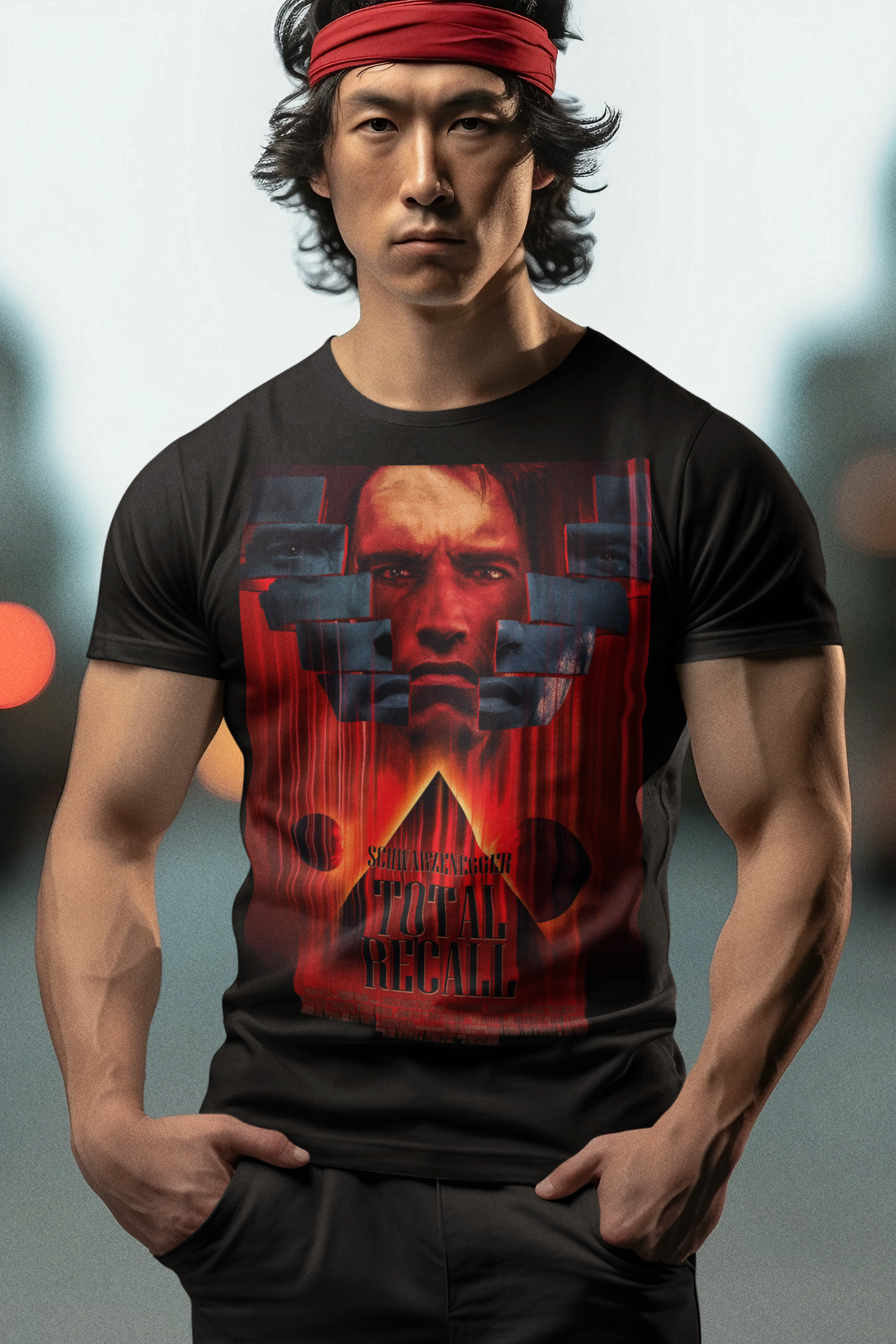 Total Recall Graphic T-Shirt | Arnold Schwarzenegger Retro Sci-Fi Polyester Tee | RetroPunkDesign - Retro Punk Design 