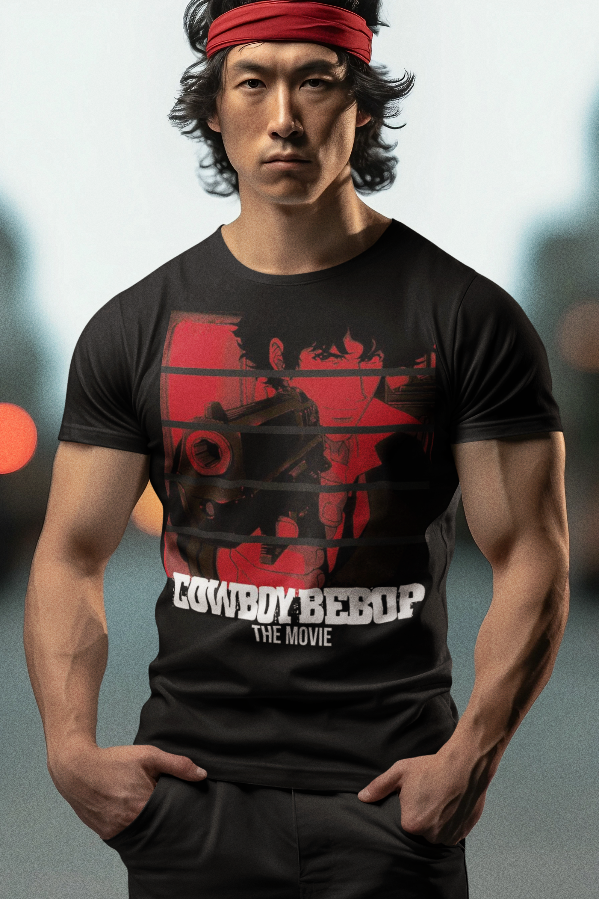Cowboy Bebop Spike Spiegel Graphic T-Shirt | Retro Anime Sci-Fi Polyester Tee | RetroPunkDesign - Retro Punk Design 