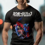 Cowboy Bebop Spike Spiegel Graphic T-Shirt | Retro Anime Space-Noir Tee | RetroPunkDesign - Retro Punk Design 
