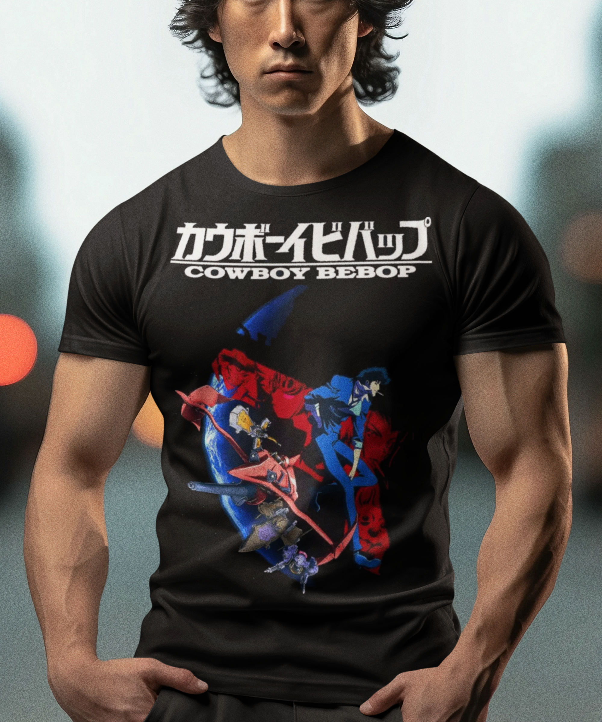 Cowboy Bebop Spike Spiegel Graphic T-Shirt | Retro Anime Space-Noir Tee | RetroPunkDesign - Retro Punk Design 
