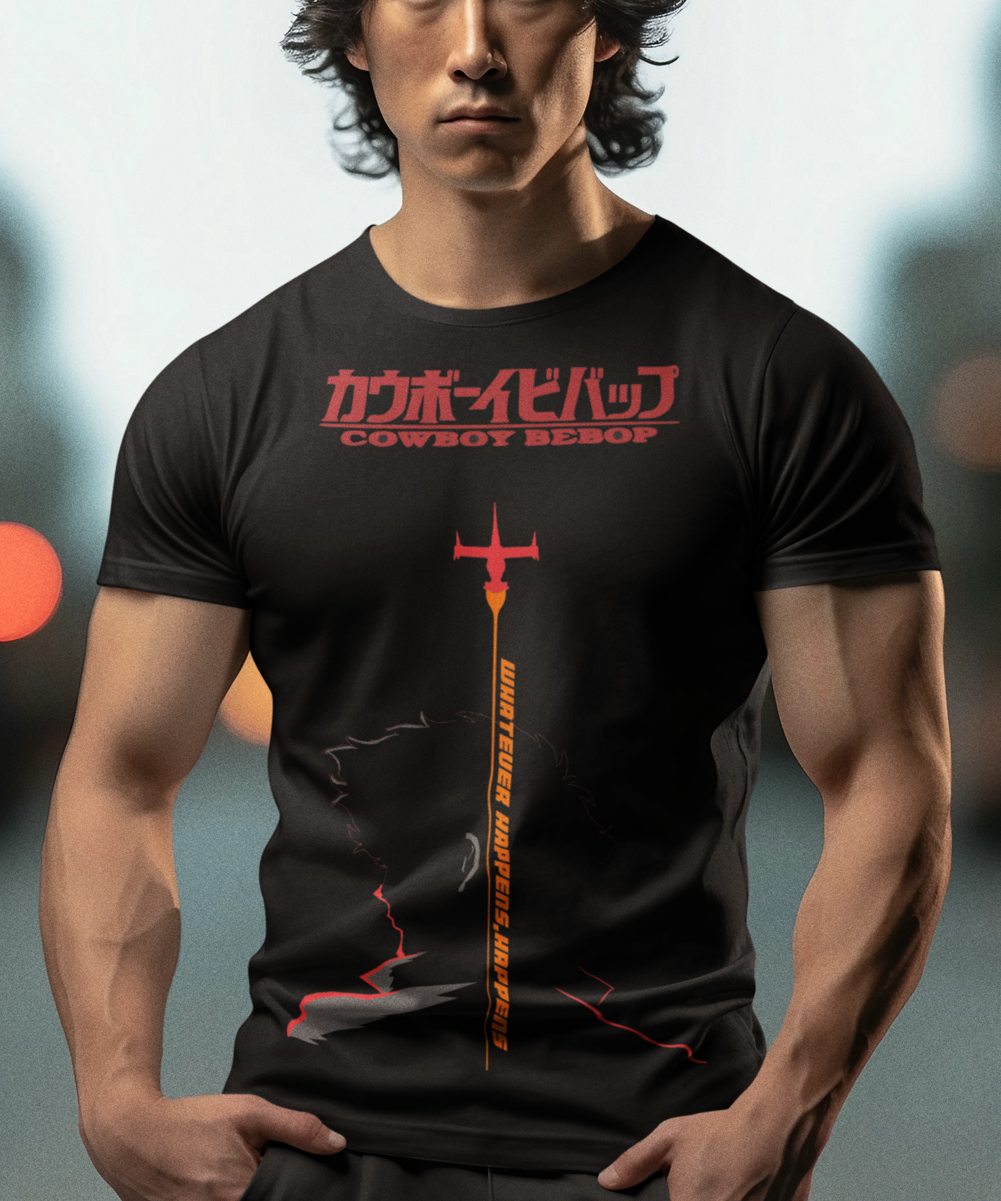 Cowboy Bebop Spike Spiegel Graphic T-Shirt | Retro Anime Sci-Fi Polyester Tee | RetroPunkDesign - Retro Punk Design 
