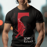 Cowboy Bebop Spike Spiegel Graphic T-Shirt | Retro Anime Sci-Fi Polyester Tee | RetroPunkDesign - Retro Punk Design 