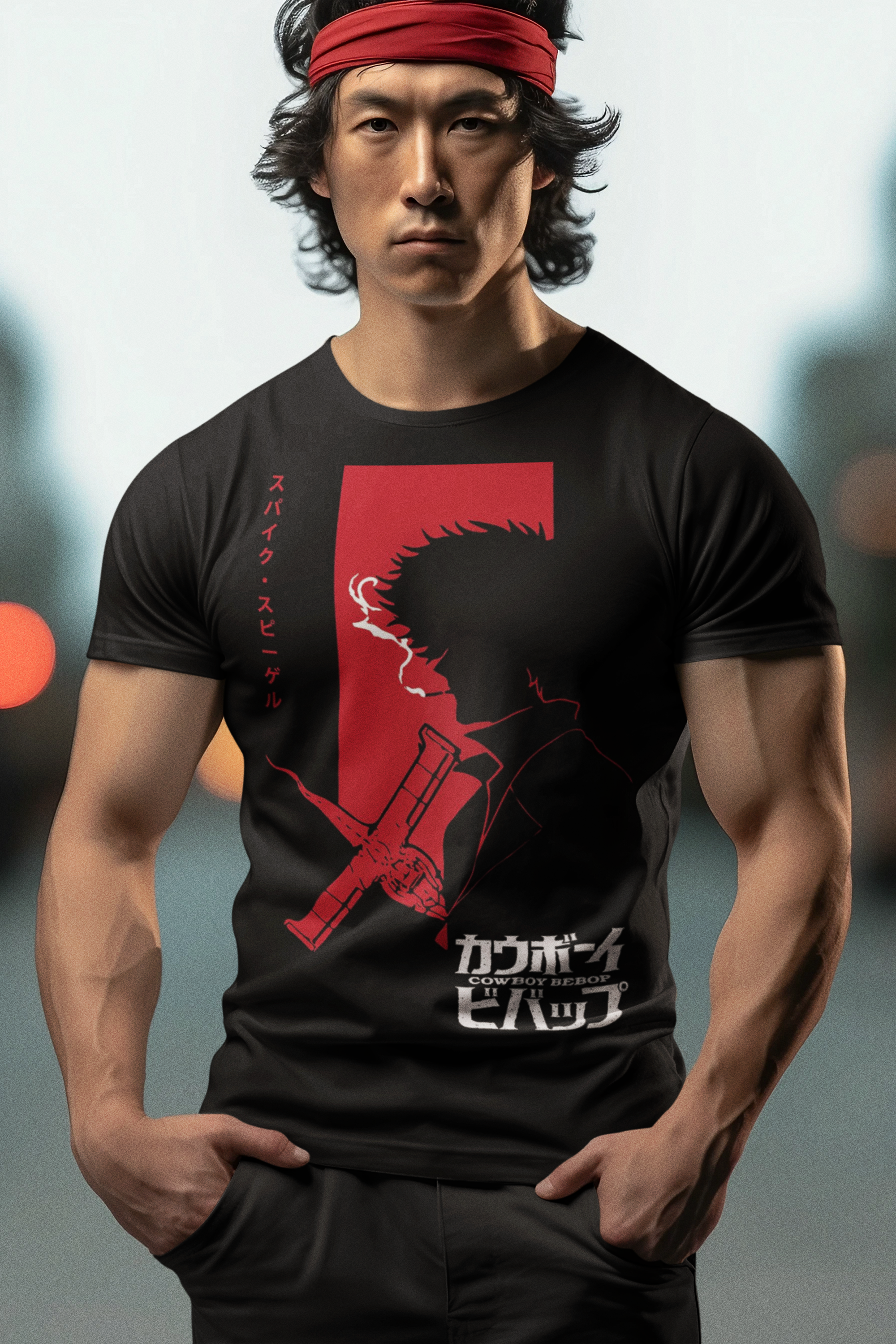 Cowboy Bebop Spike Spiegel Graphic T-Shirt | Retro Anime Sci-Fi Polyester Tee | RetroPunkDesign - Retro Punk Design 