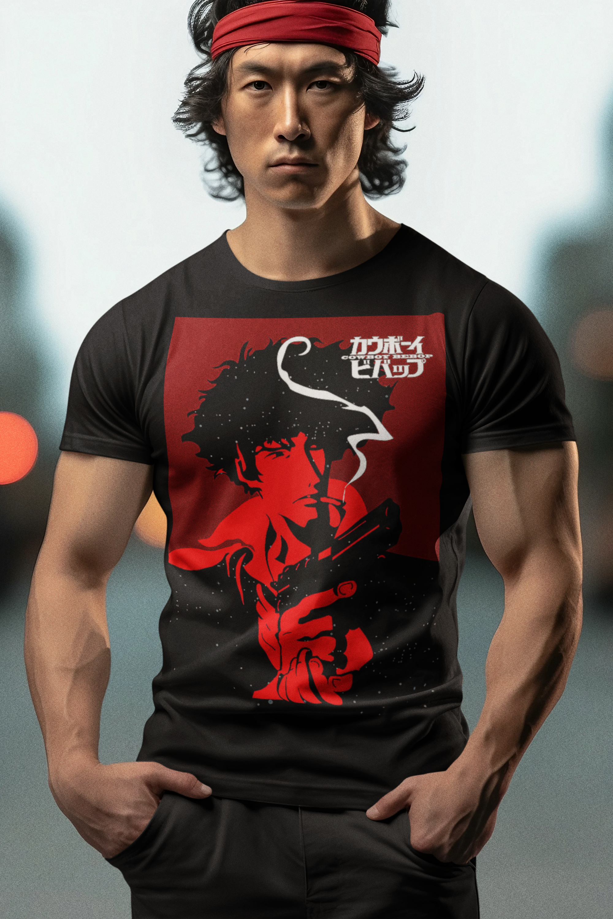 Cowboy Bebop Spike Spiegel Graphic T-Shirt | Retro Anime Sci-Fi Polyester Tee | RetroPunkDesign - Retro Punk Design 