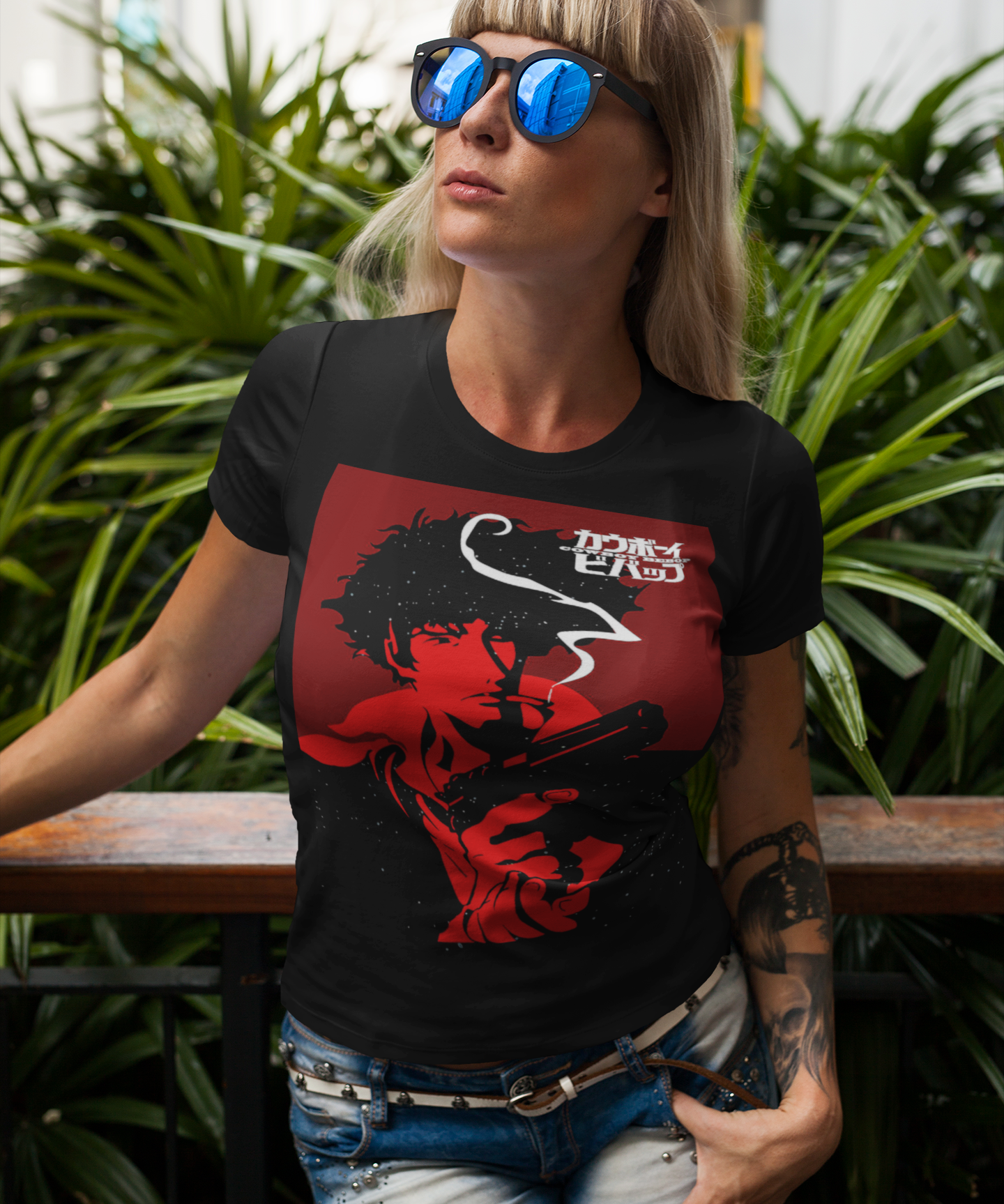 Cowboy Bebop Spike Spiegel Graphic T-Shirt | Retro Anime Sci-Fi Polyester Tee | RetroPunkDesign - Retro Punk Design 