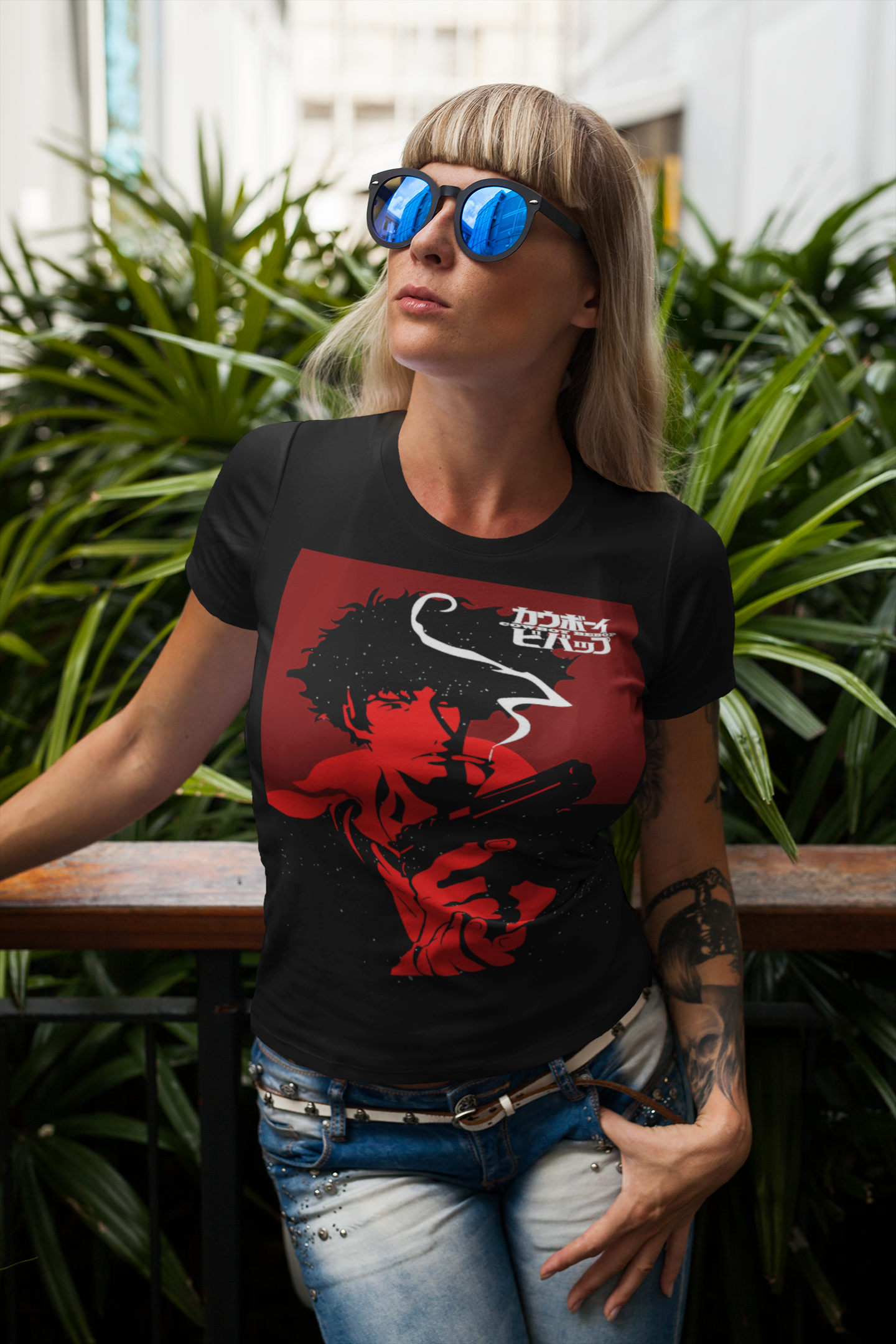 Cowboy Bebop Spike Spiegel Graphic T-Shirt | Retro Anime Sci-Fi Polyester Tee | RetroPunkDesign - Retro Punk Design 