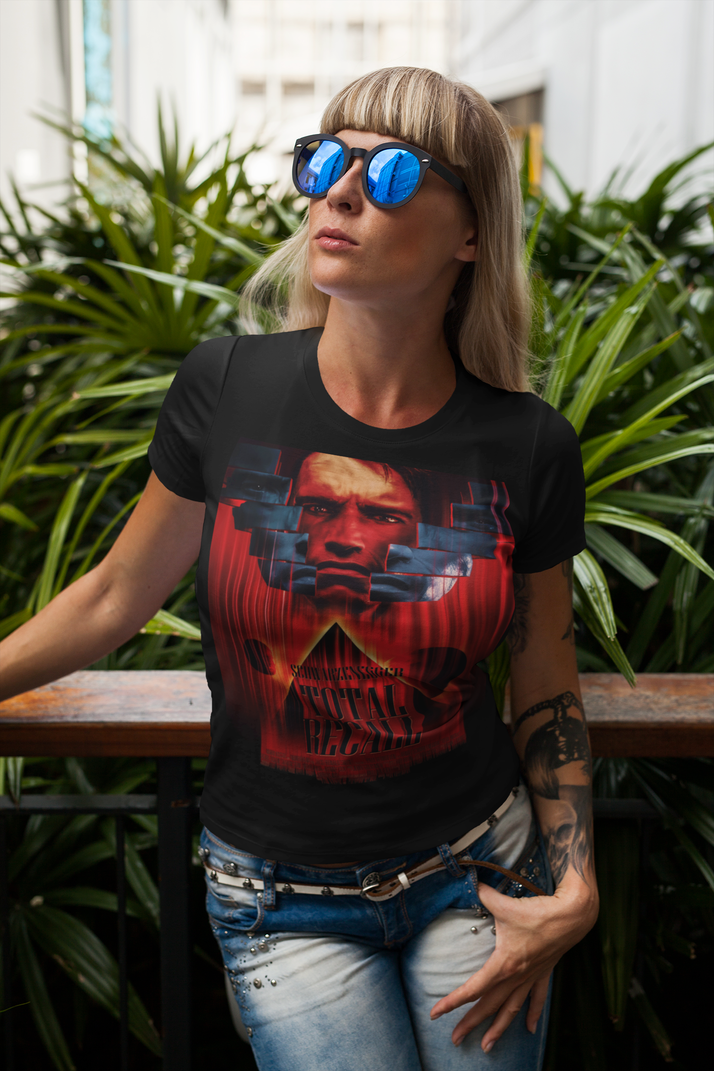 Total Recall Graphic T-Shirt | Arnold Schwarzenegger Retro Sci-Fi Polyester Tee | RetroPunkDesign - Retro Punk Design 