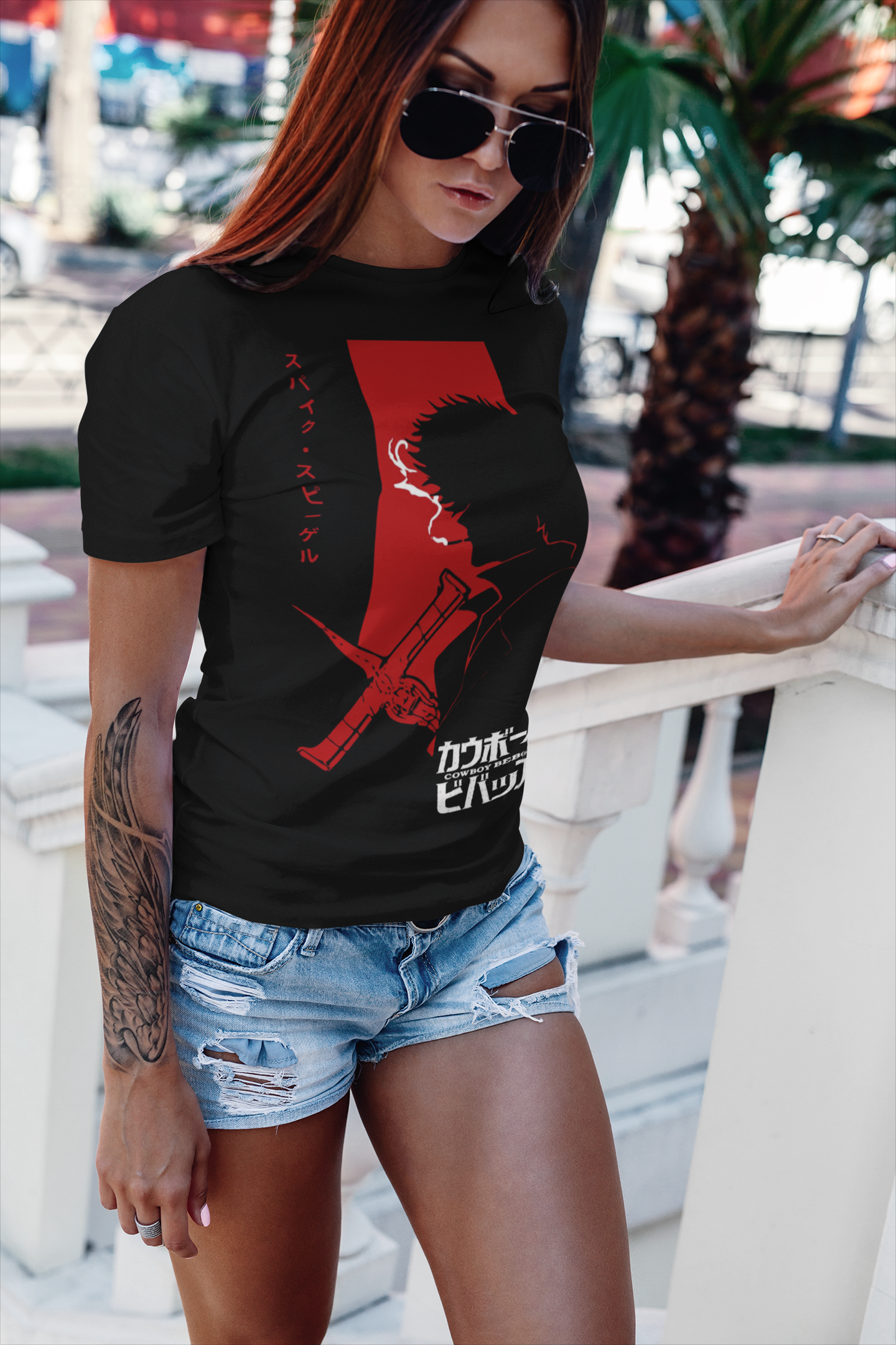 Cowboy Bebop Spike Spiegel Graphic T-Shirt | Retro Anime Sci-Fi Polyester Tee | RetroPunkDesign - Retro Punk Design 