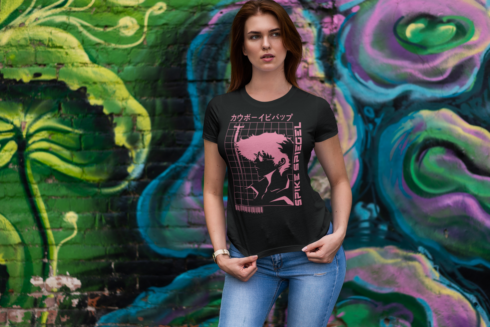 Cowboy Bebop Spike Spiegel Graphic T-Shirt | Retro Anime Space Cowboy Tee | RetroPunkDesign - Retro Punk Design 