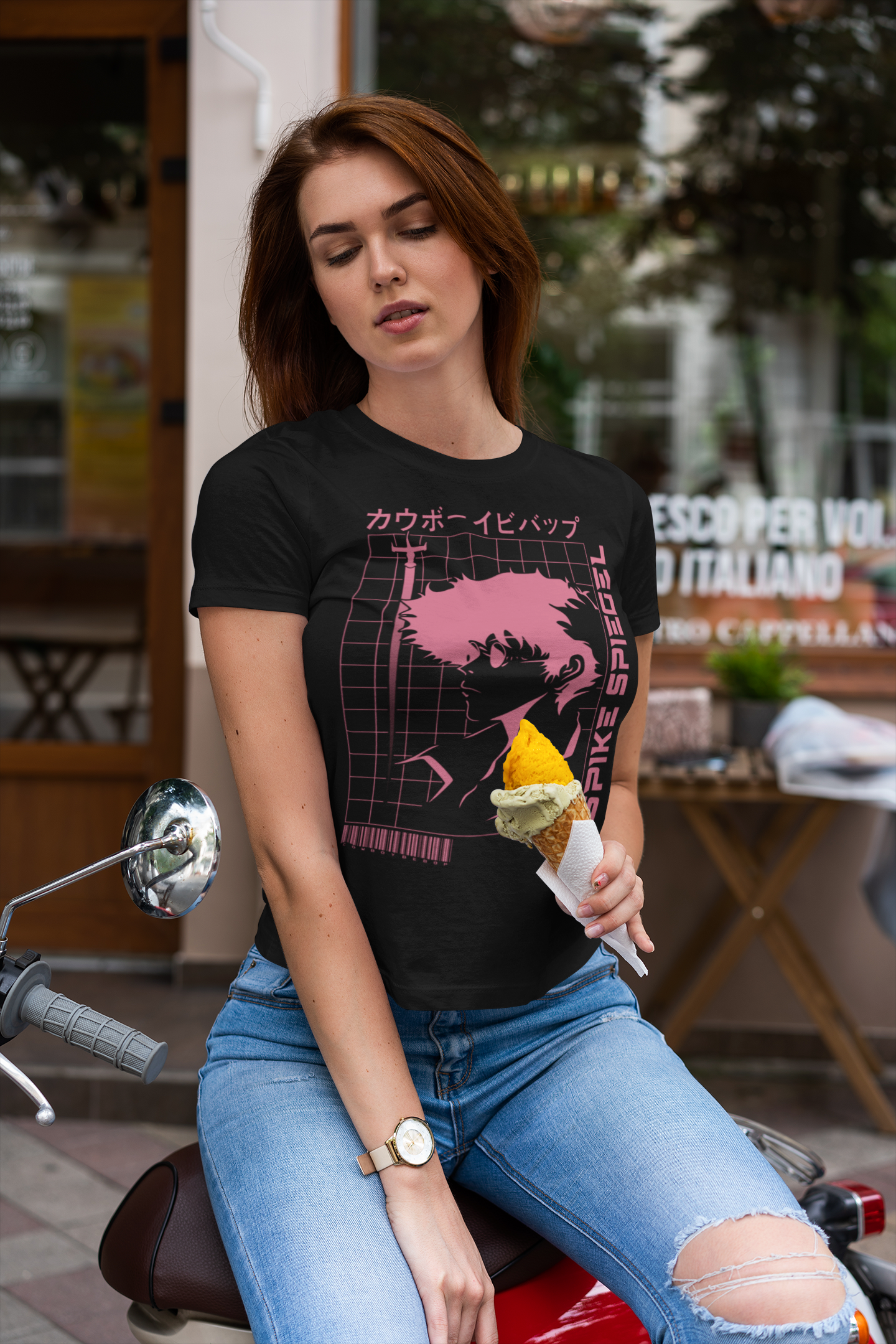 Cowboy Bebop Spike Spiegel Graphic T-Shirt | Retro Anime Space Cowboy Tee | RetroPunkDesign - Retro Punk Design 