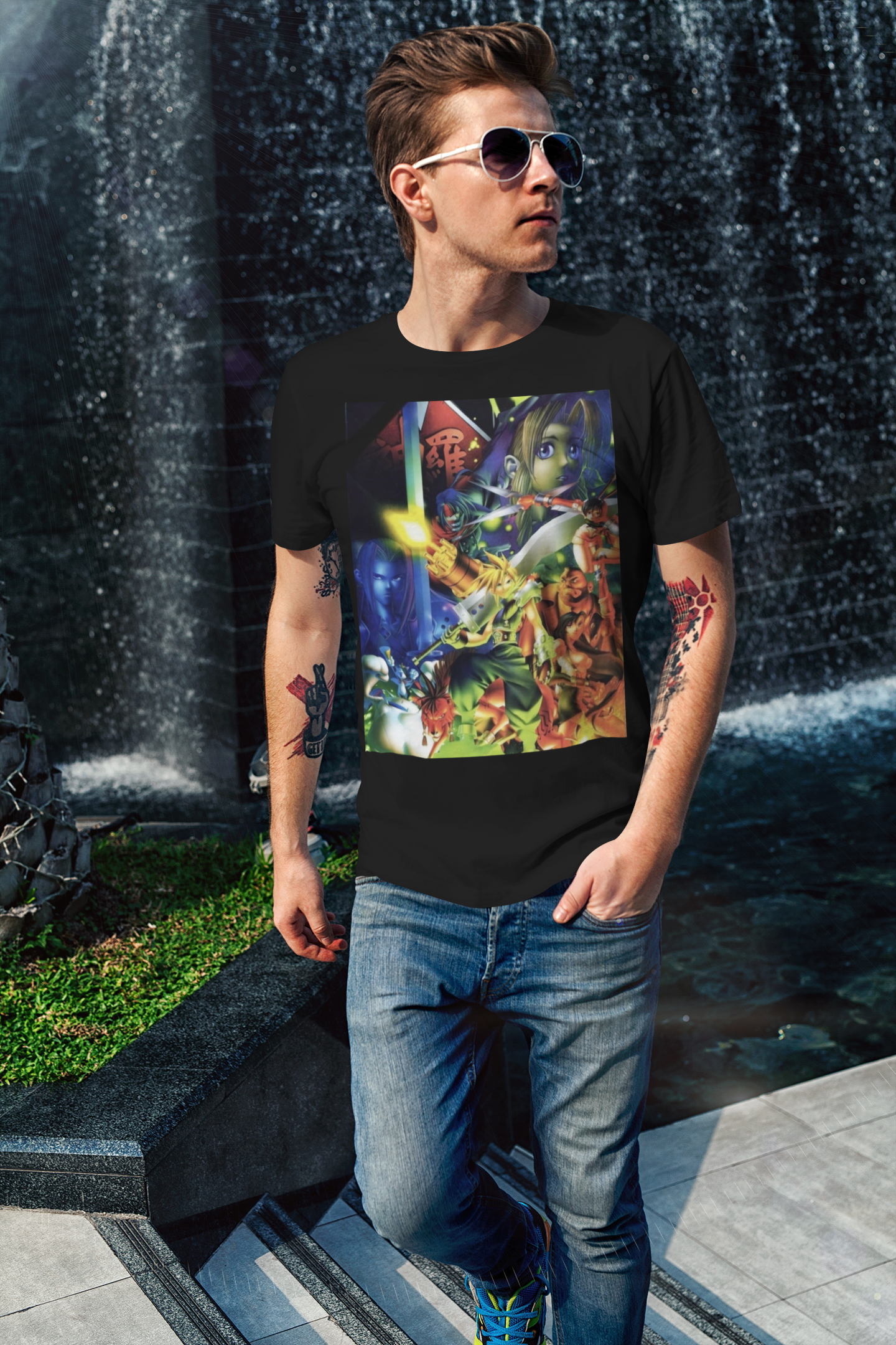 RetroPunkDesign Final Fantasy VII Graphic T-Shirt Retro JRPG Main Characters Gaming Tee - Retro Punk Design 
