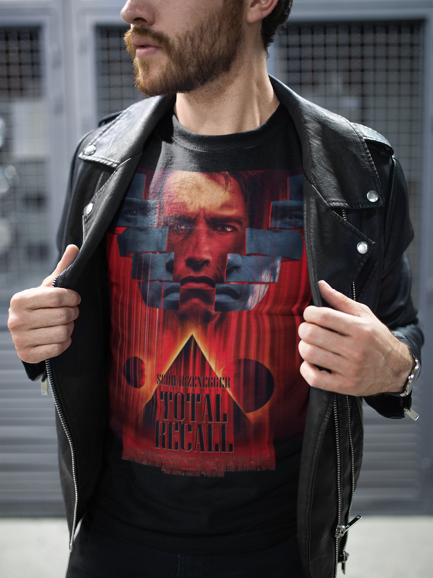 Total Recall Graphic T-Shirt | Arnold Schwarzenegger Retro Sci-Fi Polyester Tee | RetroPunkDesign - Retro Punk Design 