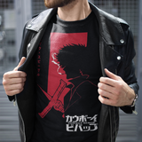 Cowboy Bebop Spike Spiegel Graphic T-Shirt | Retro Anime Sci-Fi Polyester Tee | RetroPunkDesign - Retro Punk Design 